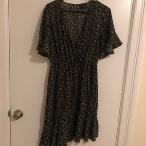 Green & White Wrap Style Dress